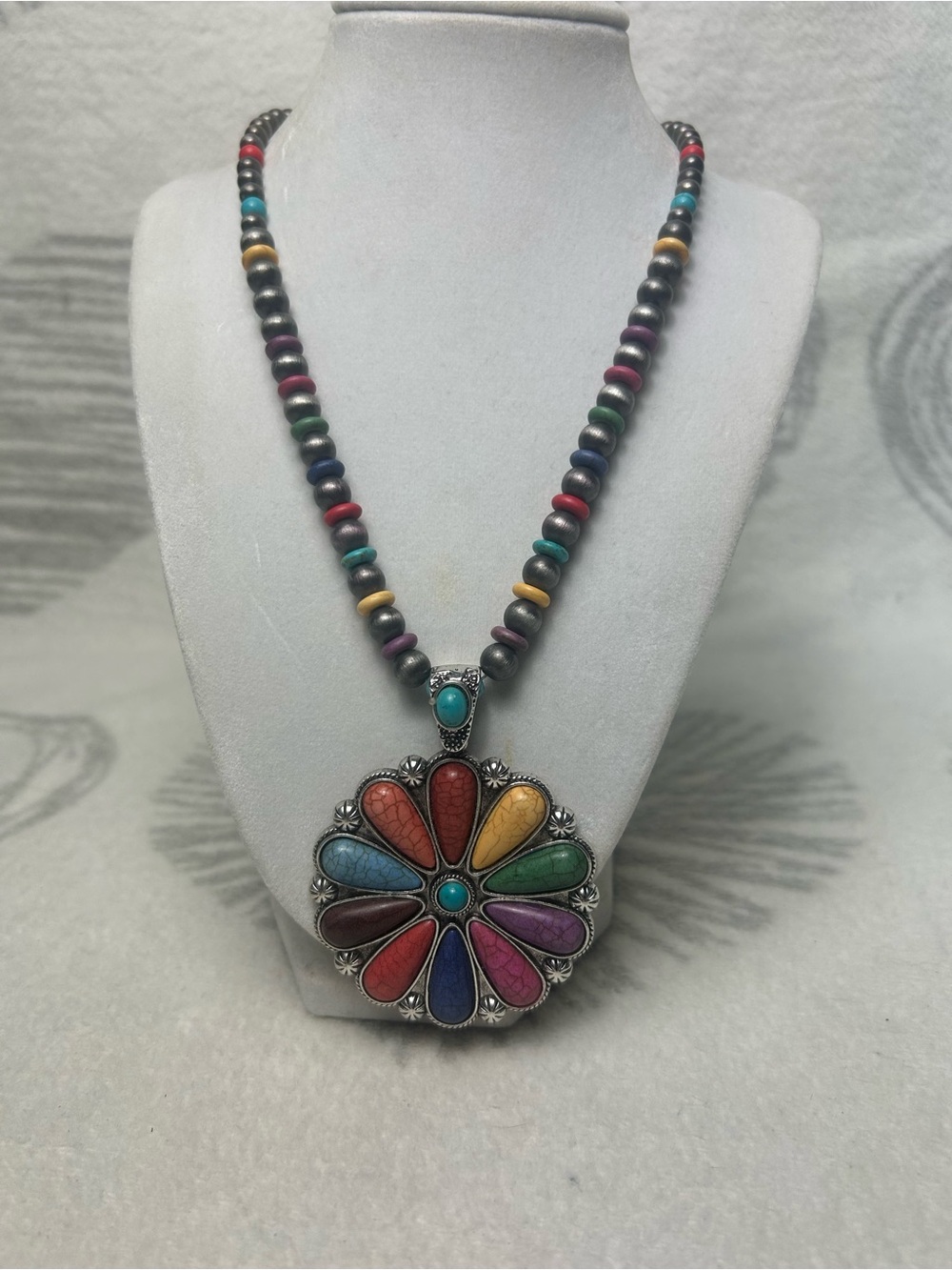 Rodeo western statement colorful stone necklace